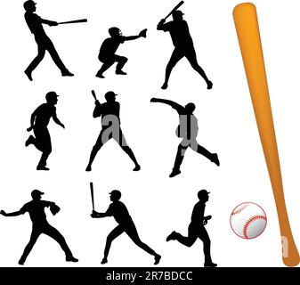 silhouettes des joueurs de baseball - vecteur Illustration de Vecteur