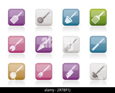 Différents types d'accessoires de cuisine et l'équipement icônes - vector icon set Illustration de Vecteur