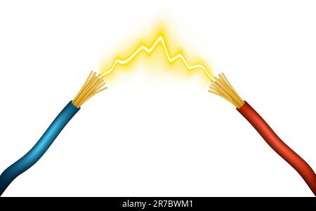 Illustration vectorielle modifiable d'une étincelle électrique entre les fils positif et négatif fait à l'aide de filets de dégradé Illustration de Vecteur