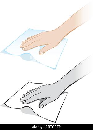Deux variantes de la main d'une femme avec un chiffon. Illustration sur fond blanc Illustration de Vecteur