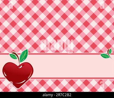 Checkered Background dans les tons rouges décorées de cerises en forme de cœur. Vector Illustration de Vecteur