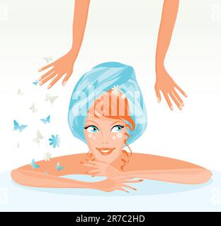 Femme recevant un massage du dos/se détendre au spa Illustration de Vecteur