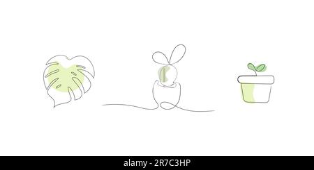 feuille de monstre linart, cactus, plantes illustration vectorielle de style simple isolée Illustration de Vecteur