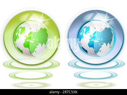 Globe en verre avec la Terre suspendue par des vagues isolées sur fond blanc Illustration de Vecteur
