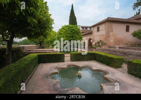 Jardins du Generalife de l'Alhambra - Grenade, Andalousie, Espagne Banque D'Images