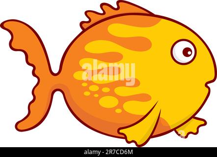 Illustration surprise de dessin animé jaune et orange de poissons rouges isolée sur fond blanc. Illustration de Vecteur