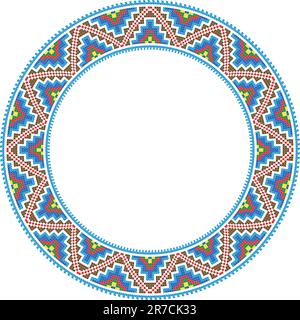 Vector folk rond Frame Cross-Stitch traditionnel Illustration de Vecteur