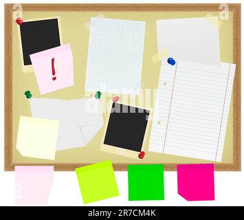 Cadres photo, blocs-notes et papiers sur panneau de notes Illustration de Vecteur