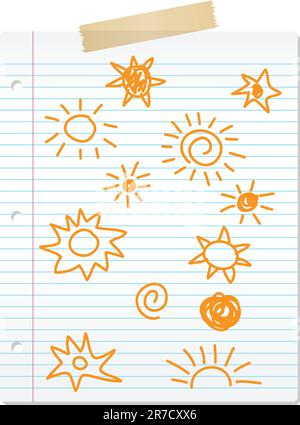 Collection de doodles sun dessiné à la main sur papier ligné Illustration de Vecteur