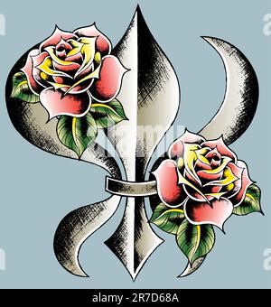 fleur de lys avec rose Illustration de Vecteur