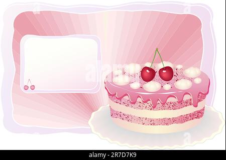 Gâteau savoureux à la cerise et à la crème glacée. La carte d'invitation. Illustration de Vecteur