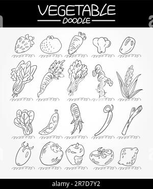 jeu d'icônes de nouilles aux légumes Illustration de Vecteur