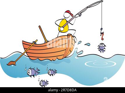 homme dans son bateau attrapant des poissons Illustration de Vecteur