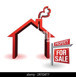 Maison modèle et Accueil Achat Immobilier Sign In front on White Illustration de Vecteur