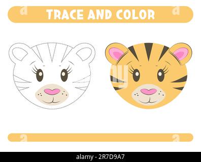 Tracez et coloriez le tigre mignon. Feuille de travail pour enfants Illustration de Vecteur