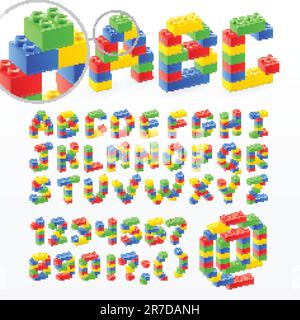 Police de jouets en brique colorée avec chiffres. Illustration vectorielle. Illustration de Vecteur