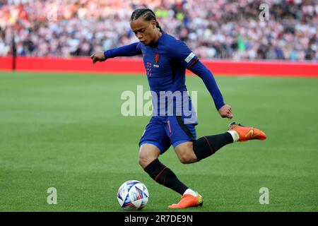 Rotterdam, pays Bas. 14th juin 2023. Xavi Simons des pays-Bas lors de la Ligue des Nations de l'UEFA, demi-finale du match de football entre les pays-Bas et la Croatie sur 14 juin 2023 au Stadion Feijenoord 'de Kuip' à Rotterdam, pays-Bas - photo Jean Catuffe/DPPI crédit: DPPI Media/Alamy Live News Banque D'Images