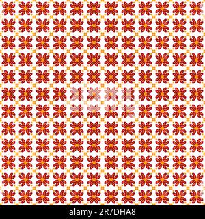 Motif floral sans couture avec fleurs rouges et carrés jaunes Banque D'Images