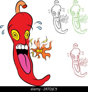 L'image d'un burning hot chili pepper - cartoon style. Illustration de Vecteur