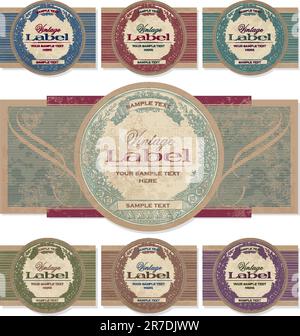 ensemble de 7 variantes de couleurs d'un ensemble d'étiquettes vintage ; illustration vectorielle évolutive et modifiable - effet grunge dans une couche séparée Illustration de Vecteur