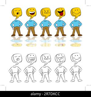 L'image d'une icône de l'homme d'exprimer différentes émotions. Illustration de Vecteur