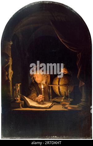 Gerrit Dou, astronome de Candlelight, peinture à l'huile sur panneau, 1650-1659 Banque D'Images