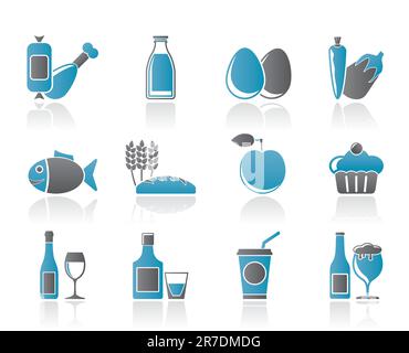 Produits alimentaires, boissons et aliments icônes - vector icon set Illustration de Vecteur