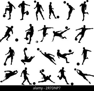 Très grande qualité joueur de football soccer détaillé décrit la silhouette. Illustration de Vecteur