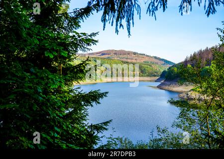 Réservoir Oker près d'Altenau dans les montagnes du Harz. Vue de l'Okertalsperre à l'Oker See et le paysage environnant. Nature idyllique par la wa Banque D'Images