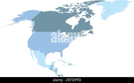 Carte politique de l'Amérique du Nord en bleu froid Illustration de Vecteur