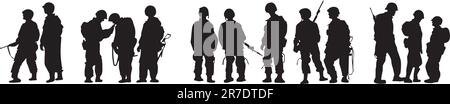 Silhouette des soldats avec des canons en vecteur Illustration de Vecteur