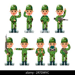 Ensemble d'icônes de cartoon Soldier Illustration de Vecteur