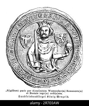 Sceau de Venceslaus, roi de Bohême, et de Charles IV, empereur Saint-Romain (14th siècle), roi pieux et pacifique Banque D'Images