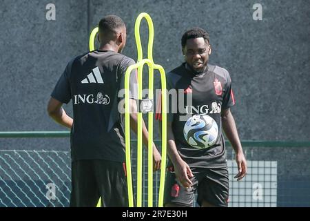 Tubize, Belgique. 15th juin 2023. Orel Mangala de Belgique photographié lors d'une session d'entraînement de l'équipe nationale belge de football Red Devils, jeudi 15 juin 2023, au siège de la Royal Belgian football Association RBFA à Tubize, en préparation des matchs contre l'Autriche et l'Estonie plus tard ce mois-ci. BELGA PHOTO BRUNO FAHY crédit: Belga News Agency/Alay Live News Banque D'Images