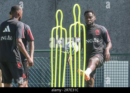 Tubize, Belgique. 15th juin 2023. Orel Mangala de Belgique photographié lors d'une session d'entraînement de l'équipe nationale belge de football Red Devils, jeudi 15 juin 2023, au siège de la Royal Belgian football Association RBFA à Tubize, en préparation des matchs contre l'Autriche et l'Estonie plus tard ce mois-ci. BELGA PHOTO BRUNO FAHY crédit: Belga News Agency/Alay Live News Banque D'Images