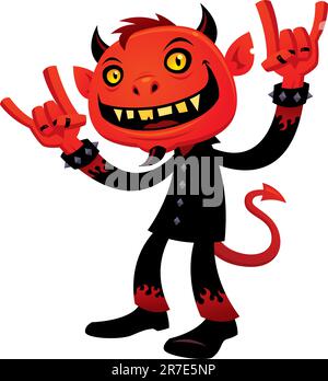 Cartoon Vector illustration d'un diable grimaçant personnage avec heavy metal, rock and roll, cornes de diable signe la main. Illustration de Vecteur