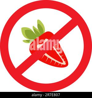 Image abstraite d'une fraise rouge dans des tons tendance sous un panneau d'interdiction. Vecteur. EPS. Autocollant. Icône. Isoler. Design pour pointeur, affiche, bannière, brochures ou cartes, étiquette de prix, étiquette ou emballage Illustration de Vecteur