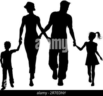 Silhouette d'un family walking holding hands Illustration de Vecteur