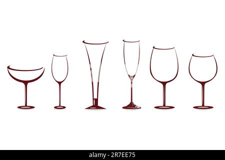 Illustration de formes de verres de vin sur fond blanc Illustration de Vecteur