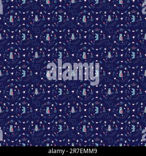 Chouettes dans une couronne de fleurs décorative. Motif oiseaux dans le style scandinave. Vecteur. Illustration de Vecteur