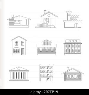 Différents types de maisons et immeubles - Vector Illustration 1 Illustration de Vecteur