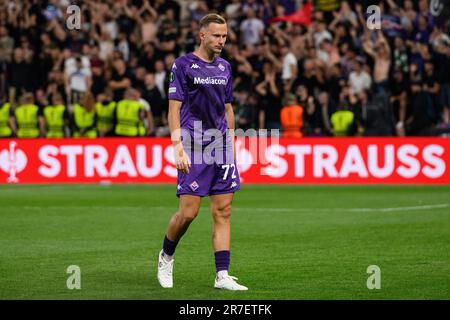 Prague, République Tchèque, 7 juin 2023: Sad Antonin Barak (72, Fiorentina) lors du match final de l'UEFA Europa Conference League entre l'ACF Fiorentina et le Ham occidental Unis à Eden Arena i Prague, République Tchèque. (Vlastimil Vacek / SPP) Banque D'Images