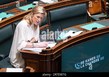 Bruxelles, Belgique. 15th juin 2023. La ministre de l'intérieur, Annelies Verlinden, a été photographiée lors d'une séance plénière de la Chambre au Parlement fédéral à Bruxelles, le jeudi 15 juin 2023. BELGA PHOTO JAMES ARTHUR GEKIERE crédit: Belga News Agency/Alay Live News Banque D'Images