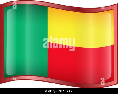 Icône du drapeau du Bénin, isolée sur fond blanc. Illustration de Vecteur