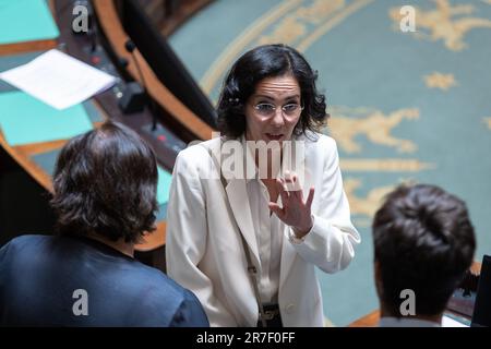 Bruxelles, Belgique. 15th juin 2023. Le ministre des Affaires étrangères Hadja Lahbib en photo lors d'une session plénière de la Chambre au Parlement fédéral à Bruxelles, le jeudi 15 juin 2023. BELGA PHOTO JAMES ARTHUR GEKIERE crédit: Belga News Agency/Alay Live News Banque D'Images