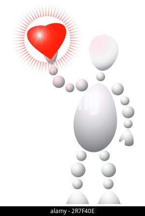Homme présent cœur rouge. Série abstraite de 3D humains de boules. Variante de blanc isolé sur fond blanc. Une illustration vectorielle entièrement modifiable pour... Illustration de Vecteur