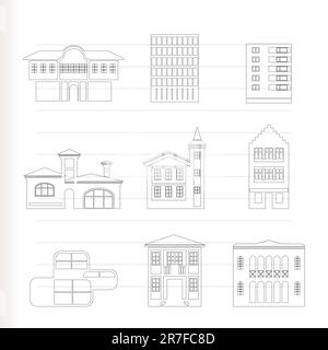 Différents types de maisons et immeubles - Vector Illustration 2 Illustration de Vecteur