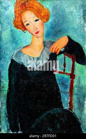 La femme d'Amedeo Modigliani aux cheveux rouges (1917) célèbre peinture. Banque D'Images