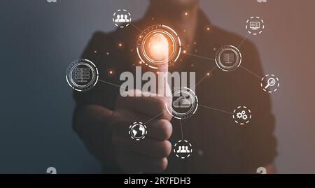 Hommes d'affaires numérisation d'empreintes digitales et authentification biométrique, traitement biométrique pour l'accès aux données personnelles. surveillance et analyse de sécurité de Banque D'Images