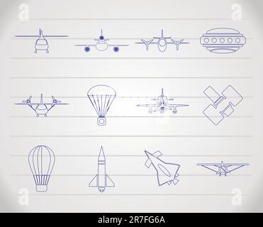 Les différents types d'aéronefs Illustrations et icônes - Vector icon set 2 Illustration de Vecteur